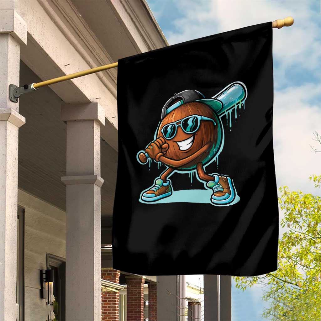 Coconut Baseball Player Garden Flag Funny Baseball Drip Ice Cream Fruit Humor