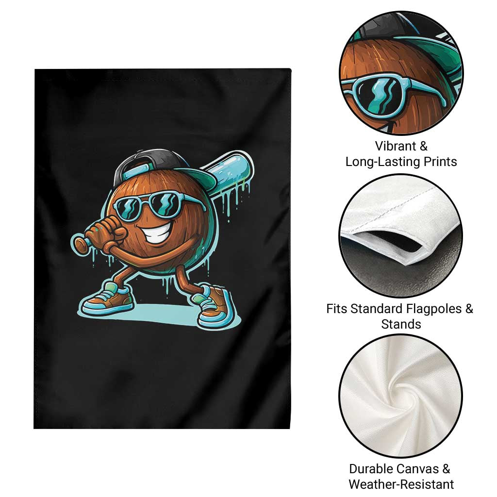 Coconut Baseball Player Garden Flag Funny Baseball Drip Ice Cream Fruit Humor