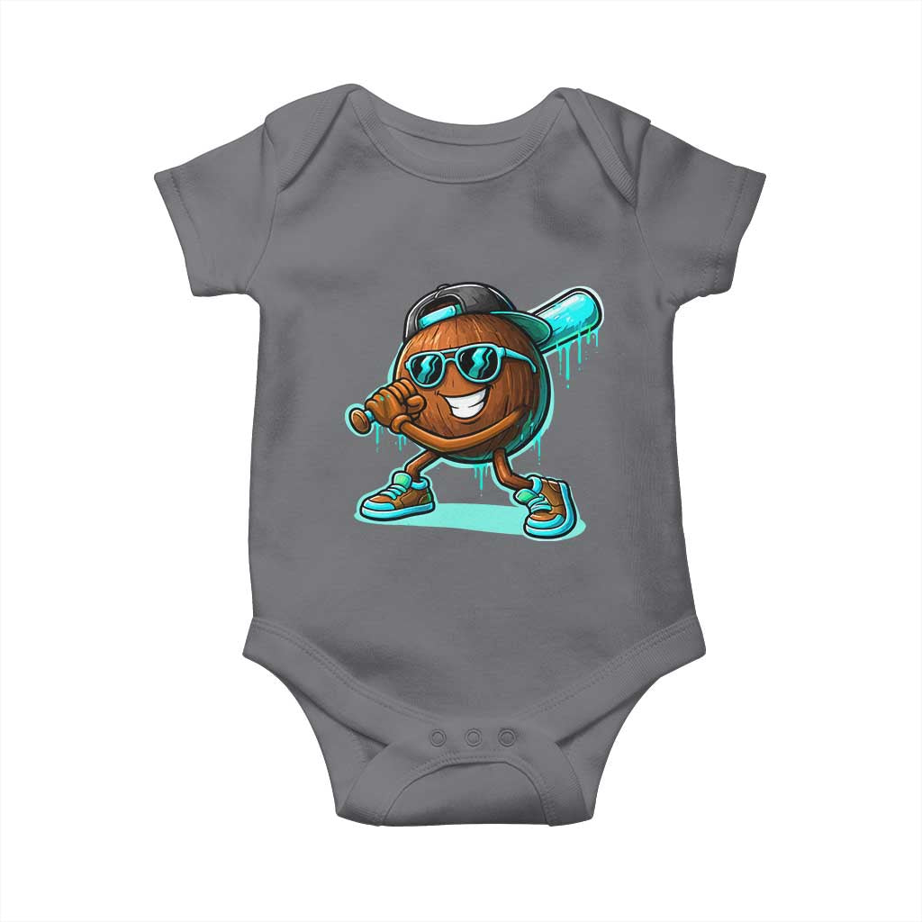 Coconut Baseball Player Baby Onesie Funny Baseball Drip Ice Cream Fruit Humor