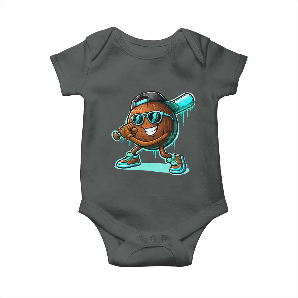 Coconut Baseball Player Baby Onesie Funny Baseball Drip Ice Cream Fruit Humor