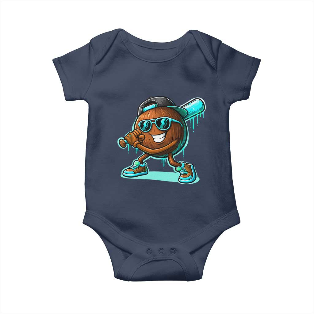 Coconut Baseball Player Baby Onesie Funny Baseball Drip Ice Cream Fruit Humor