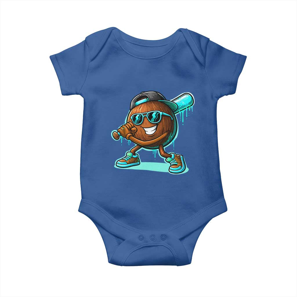 Coconut Baseball Player Baby Onesie Funny Baseball Drip Ice Cream Fruit Humor