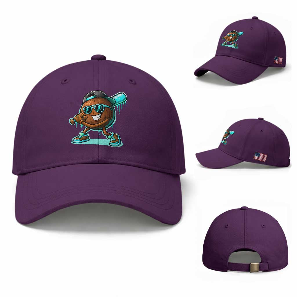 Coconut Baseball Player Baseball Cap Funny Baseball Drip Ice Cream Fruit Humor