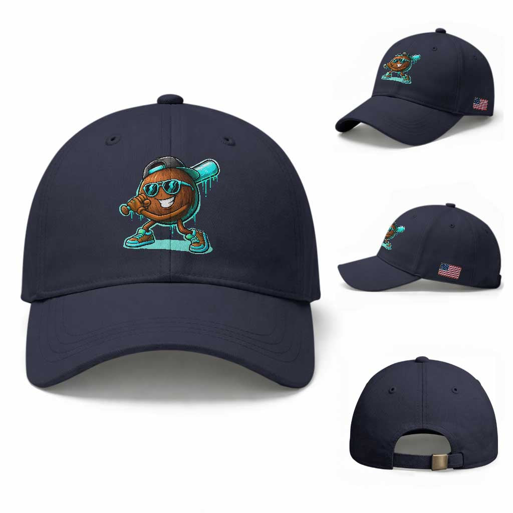 Coconut Baseball Player Baseball Cap Funny Baseball Drip Ice Cream Fruit Humor