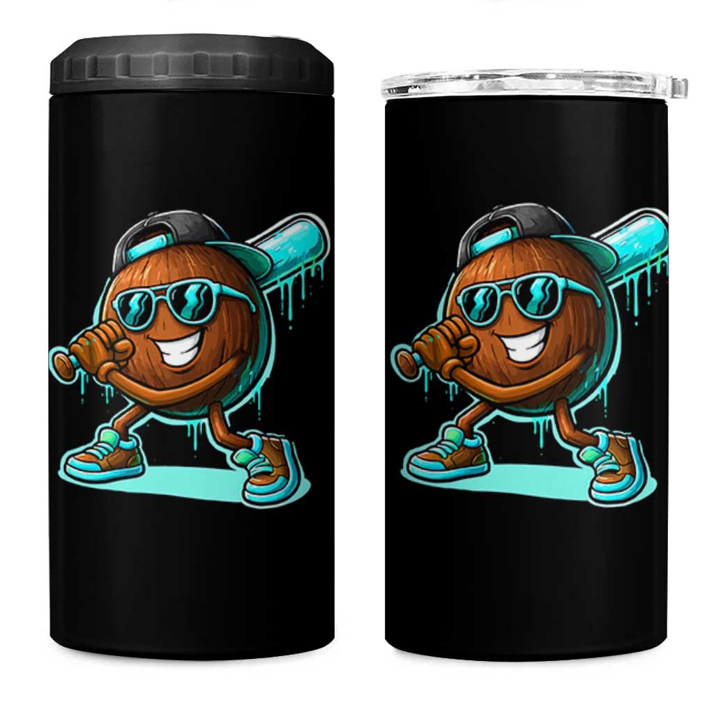Coconut Baseball Player 4 in 1 Can Cooler Tumbler Funny Baseball Drip Ice Cream Fruit Humor