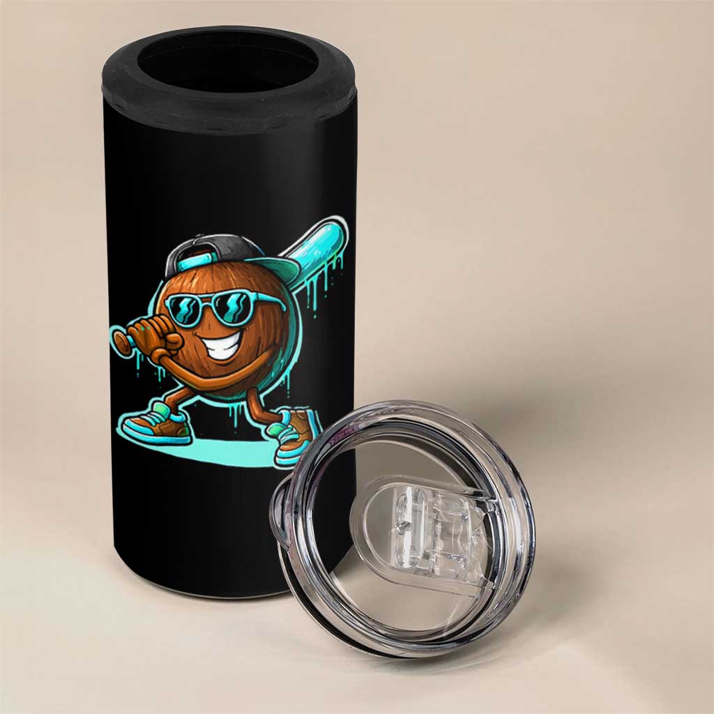 Coconut Baseball Player 4 in 1 Can Cooler Tumbler Funny Baseball Drip Ice Cream Fruit Humor