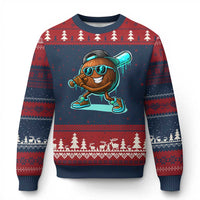 Coconut Baseball Player Ugly Christmas Sweater Funny Baseball Drip Ice Cream Fruit Humor