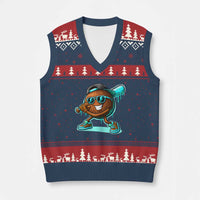 Coconut Baseball Player V-Neck Knit Sweater Vest Funny Baseball Drip Ice Cream Fruit Humor