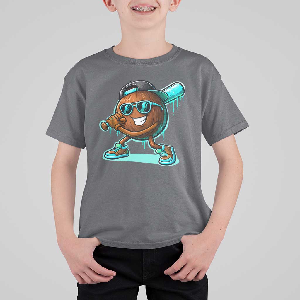 Coconut Baseball Player T Shirt For Kid Funny Baseball Drip Ice Cream Fruit Humor