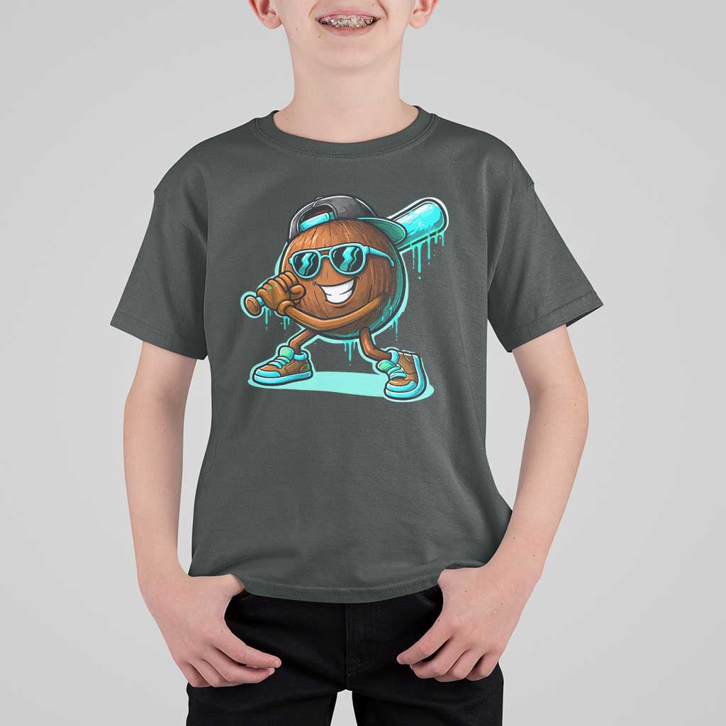 Coconut Baseball Player T Shirt For Kid Funny Baseball Drip Ice Cream Fruit Humor