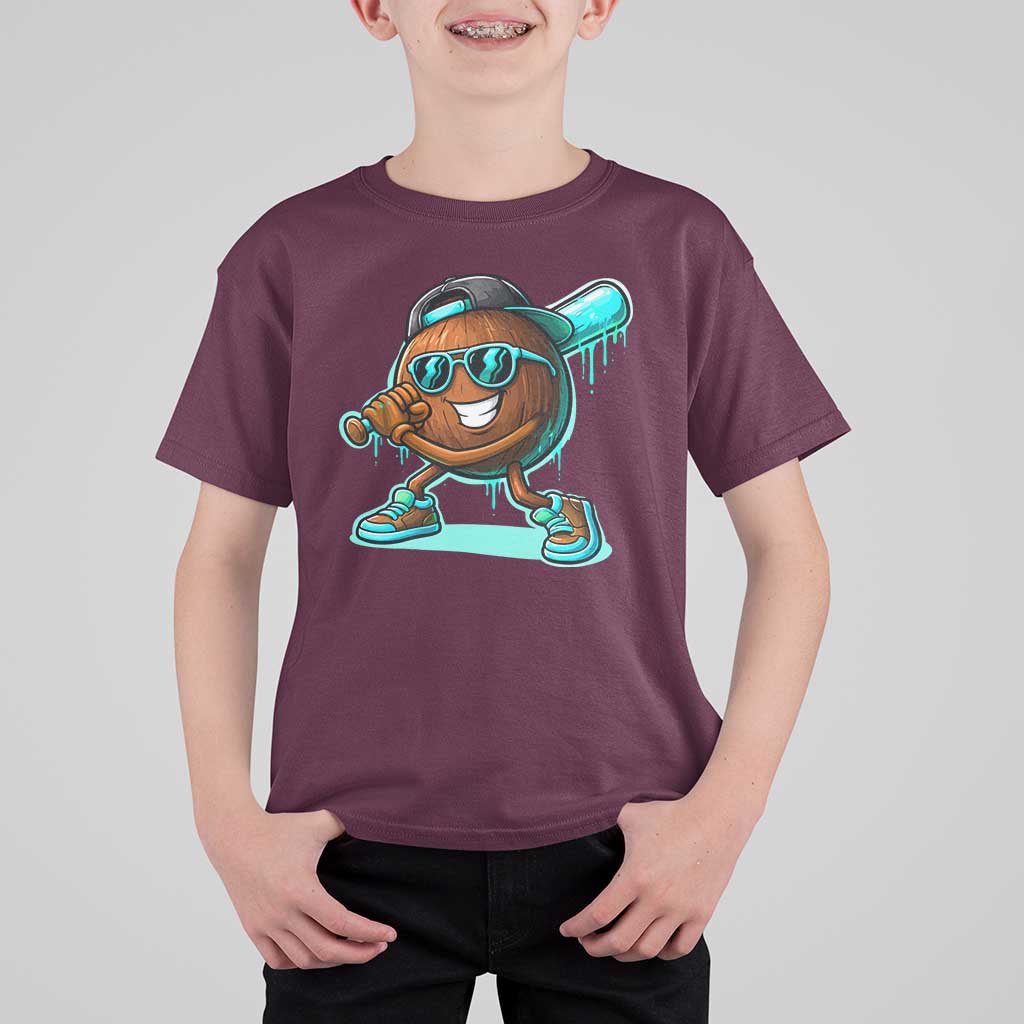 Coconut Baseball Player T Shirt For Kid Funny Baseball Drip Ice Cream Fruit Humor