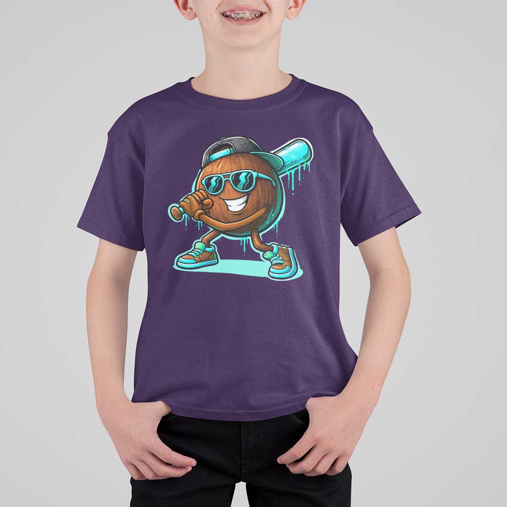 Coconut Baseball Player T Shirt For Kid Funny Baseball Drip Ice Cream Fruit Humor