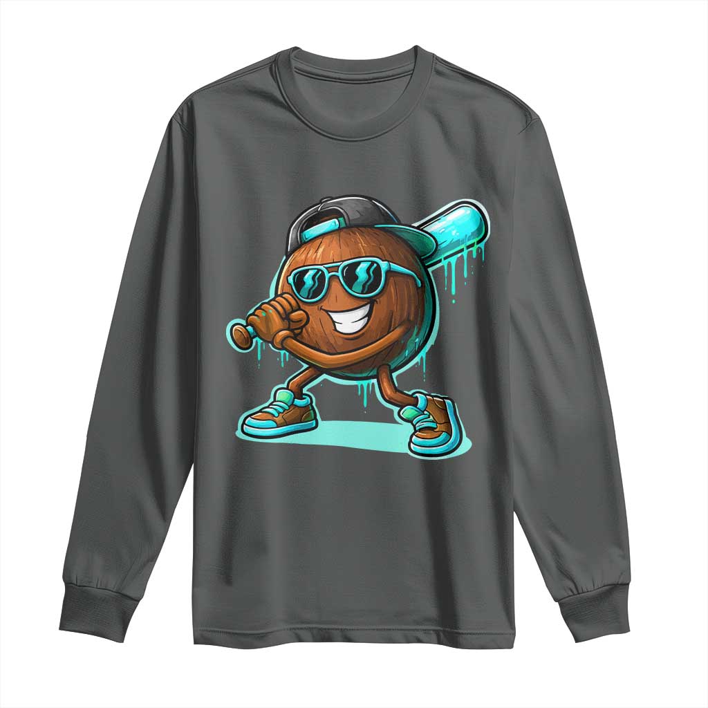 Coconut Baseball Player Long Sleeve Shirt Funny Baseball Drip Ice Cream Fruit Humor