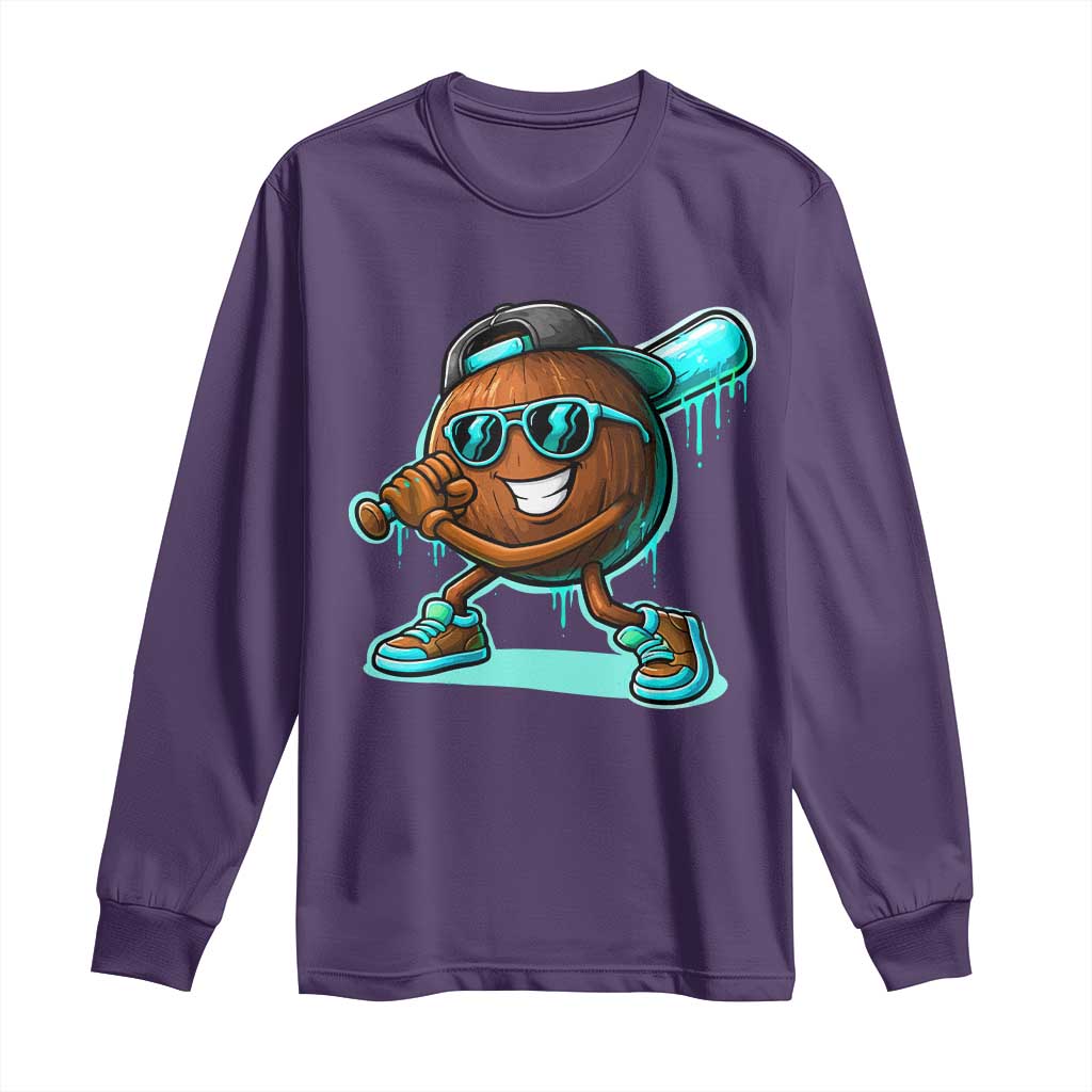 Coconut Baseball Player Long Sleeve Shirt Funny Baseball Drip Ice Cream Fruit Humor