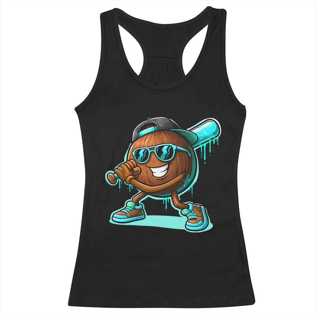 Coconut Baseball Player Racerback Tank Top Funny Baseball Drip Ice Cream Fruit Humor
