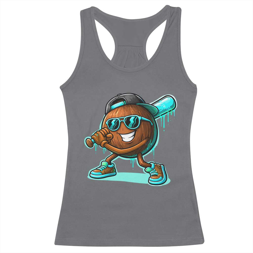 Coconut Baseball Player Racerback Tank Top Funny Baseball Drip Ice Cream Fruit Humor