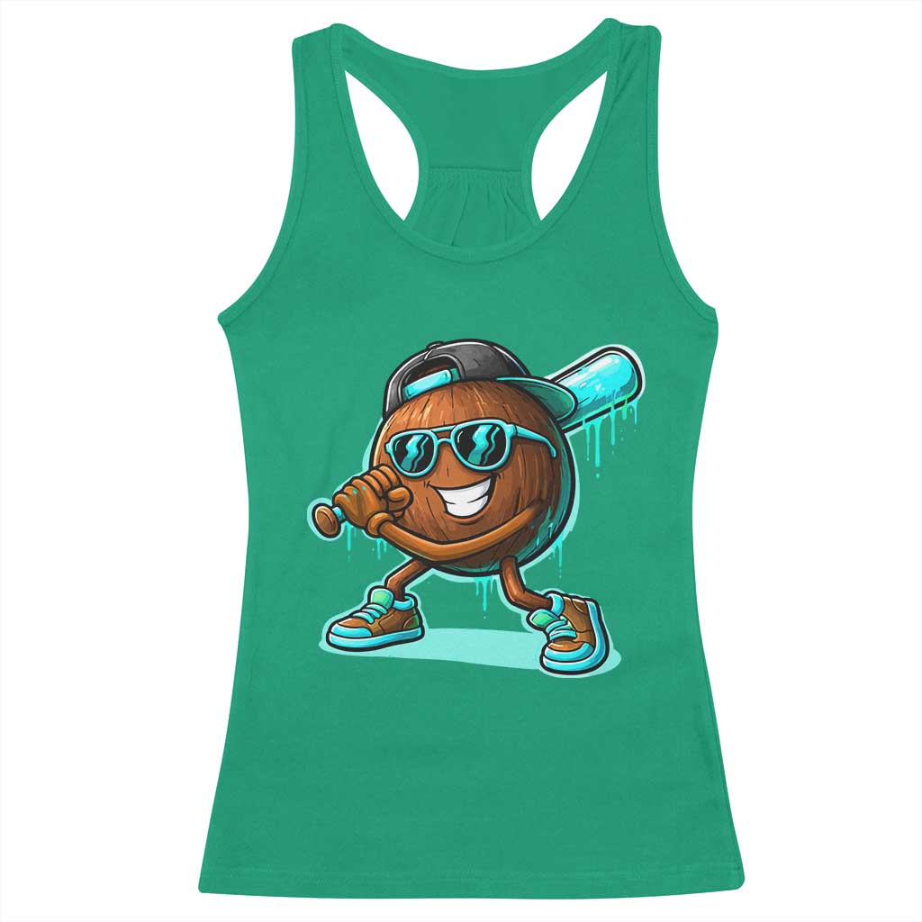 Coconut Baseball Player Racerback Tank Top Funny Baseball Drip Ice Cream Fruit Humor