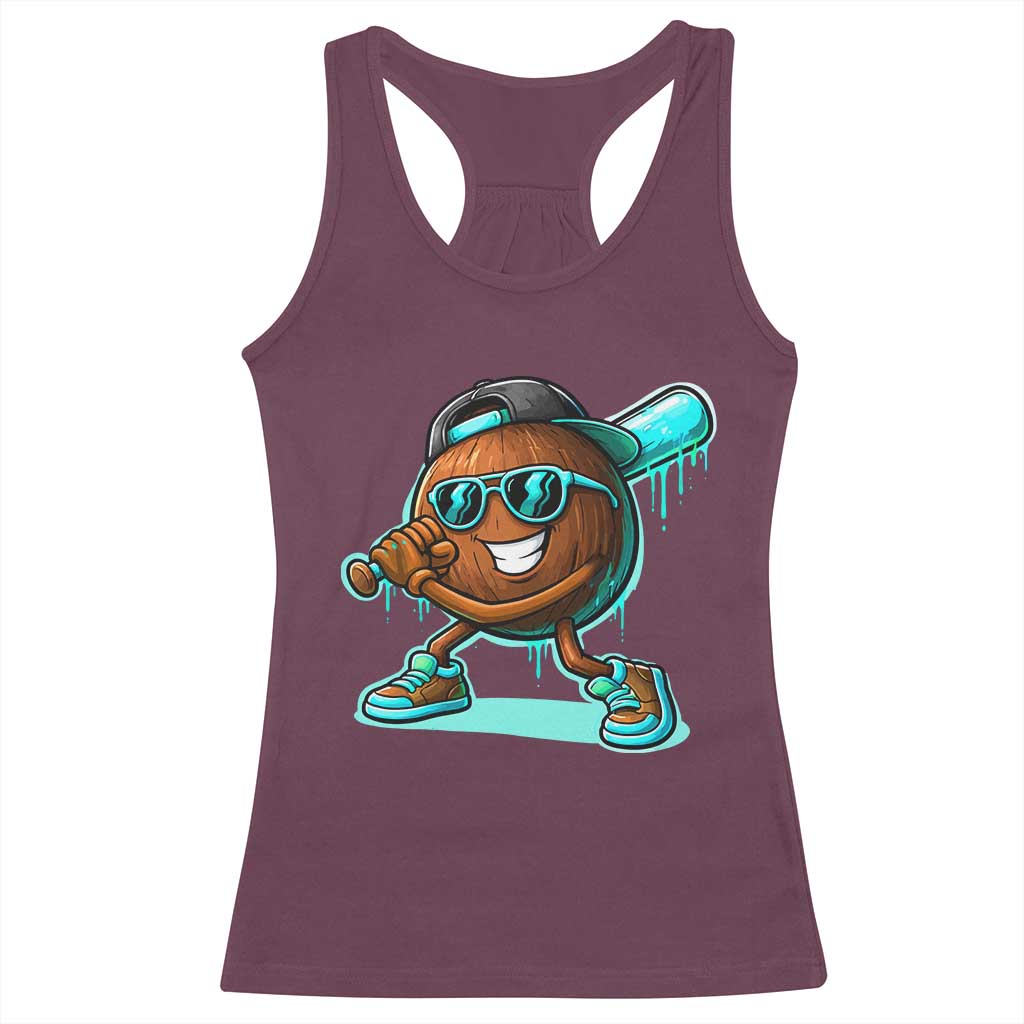 Coconut Baseball Player Racerback Tank Top Funny Baseball Drip Ice Cream Fruit Humor