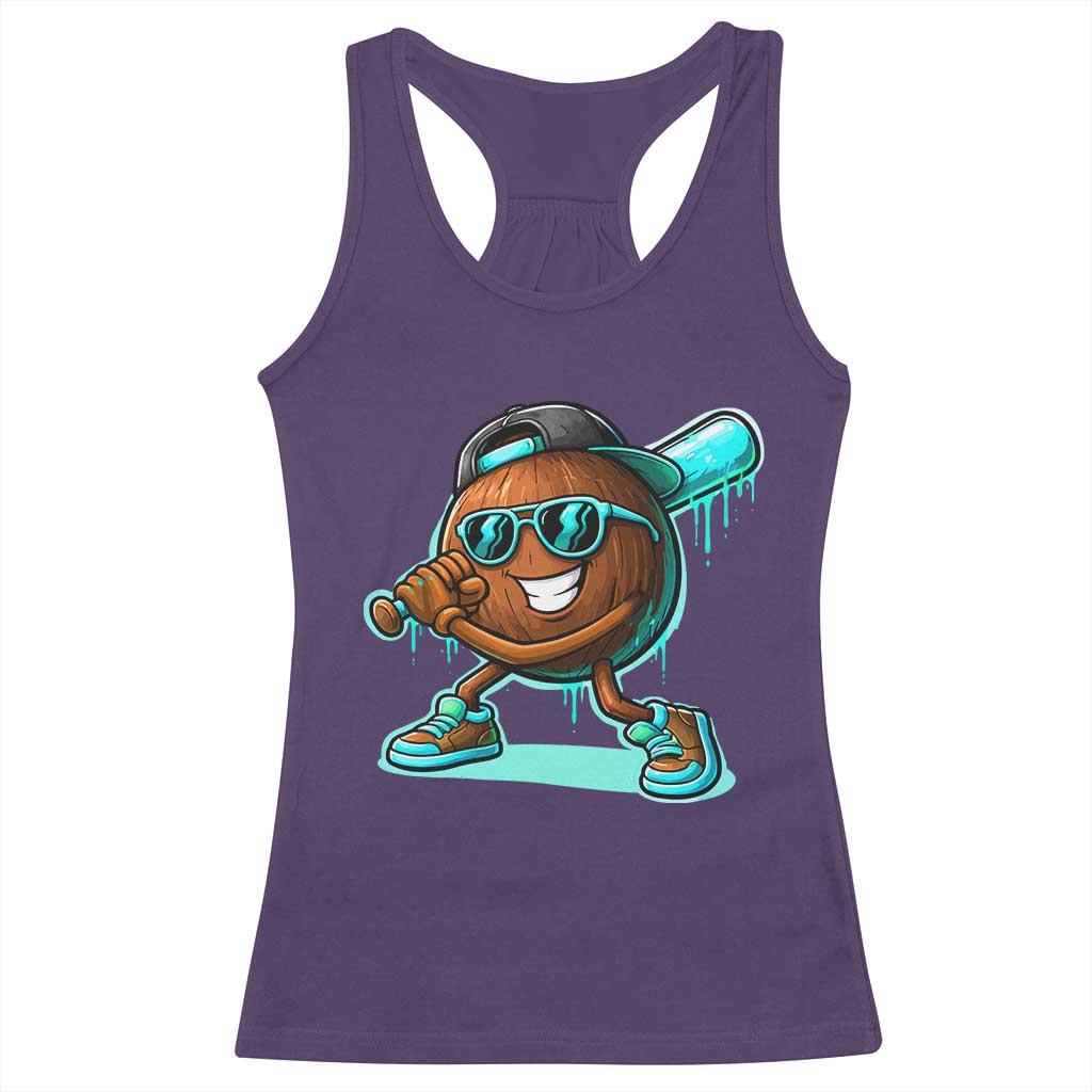 Coconut Baseball Player Racerback Tank Top Funny Baseball Drip Ice Cream Fruit Humor