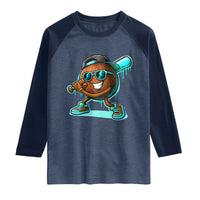 Coconut Baseball Player Raglan Shirt Funny Baseball Drip Ice Cream Fruit Humor