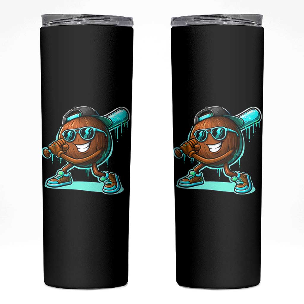 Coconut Baseball Player Skinny Tumbler Funny Baseball Drip Ice Cream Fruit Humor