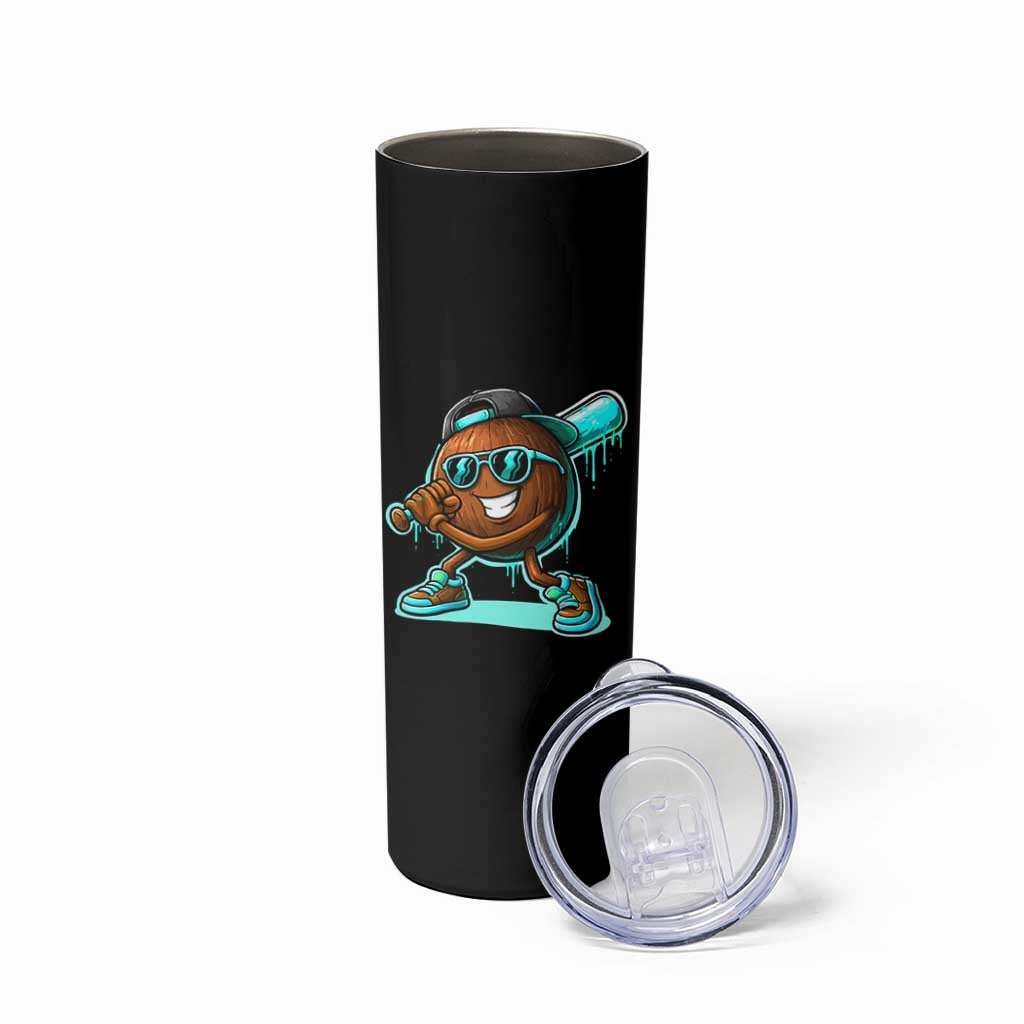 Coconut Baseball Player Skinny Tumbler Funny Baseball Drip Ice Cream Fruit Humor
