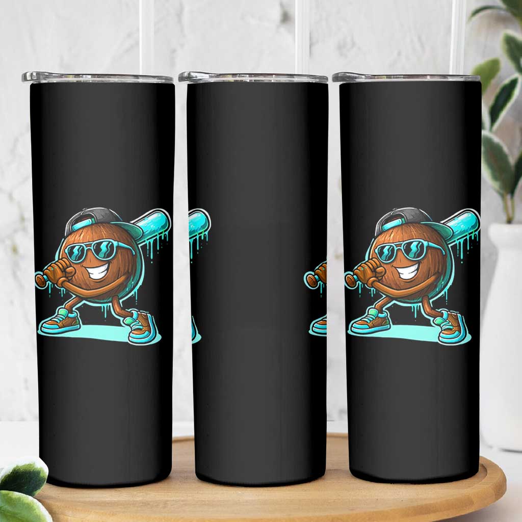 Coconut Baseball Player Skinny Tumbler Funny Baseball Drip Ice Cream Fruit Humor