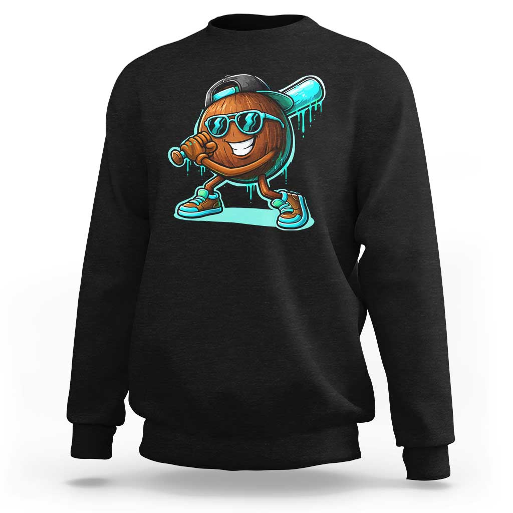 Coconut Baseball Player Sweatshirt Funny Baseball Drip Ice Cream Fruit Humor