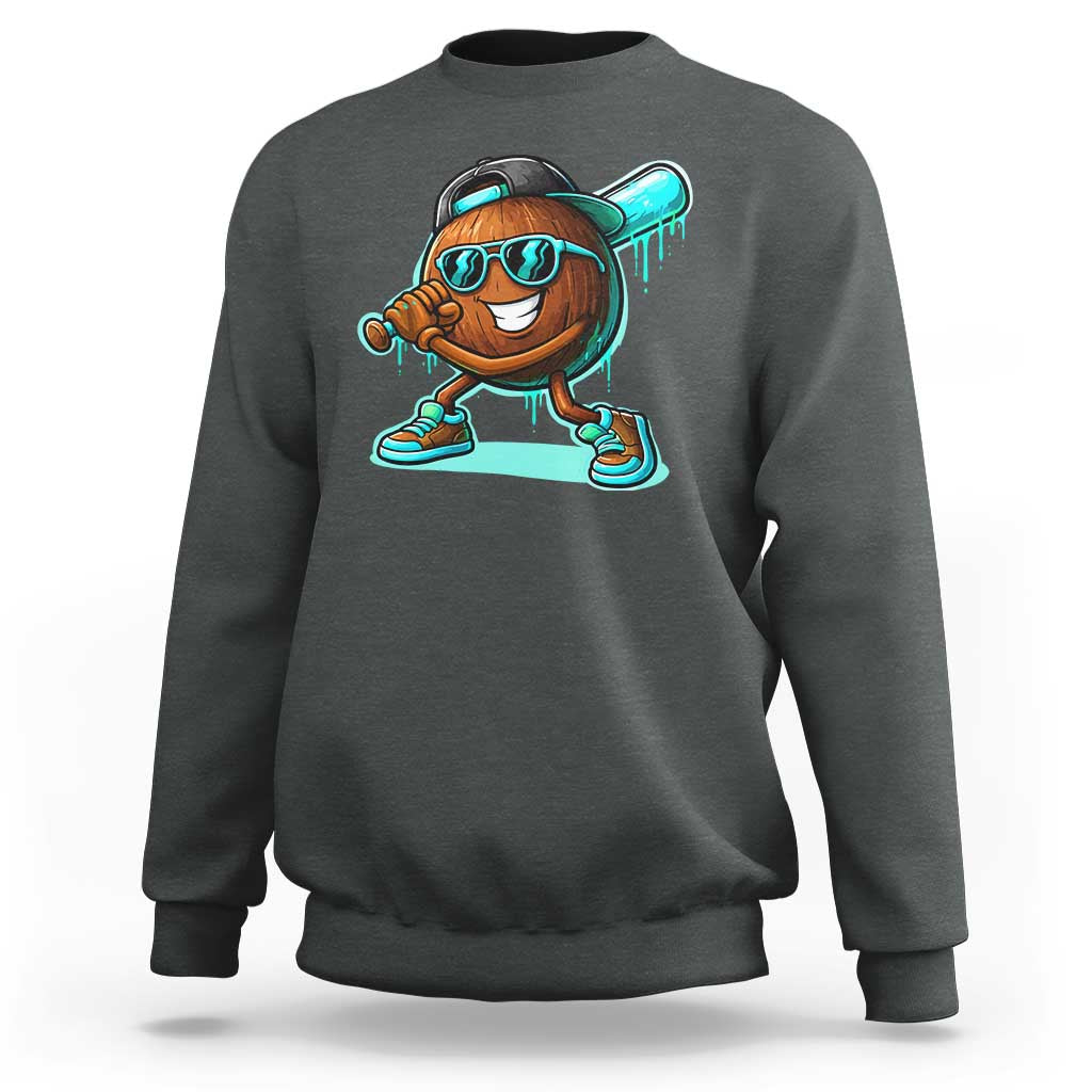 Coconut Baseball Player Sweatshirt Funny Baseball Drip Ice Cream Fruit Humor