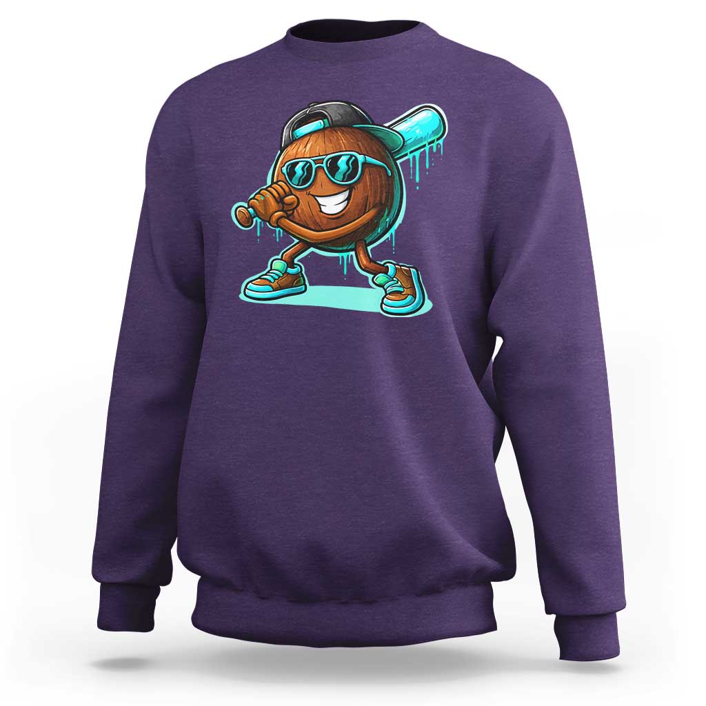 Coconut Baseball Player Sweatshirt Funny Baseball Drip Ice Cream Fruit Humor