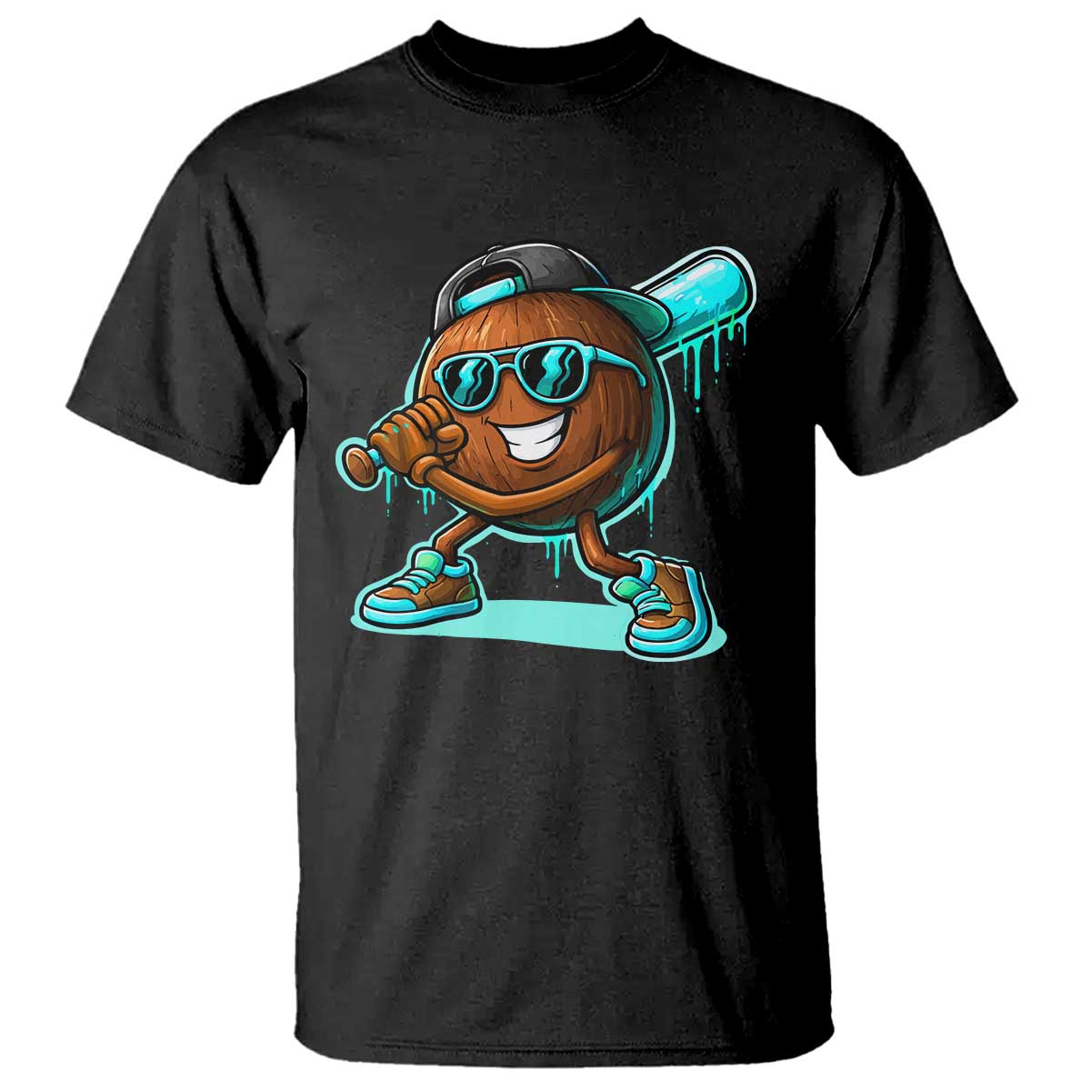 Coconut Baseball Player T Shirt Funny Baseball Drip Ice Cream Fruit Humor
