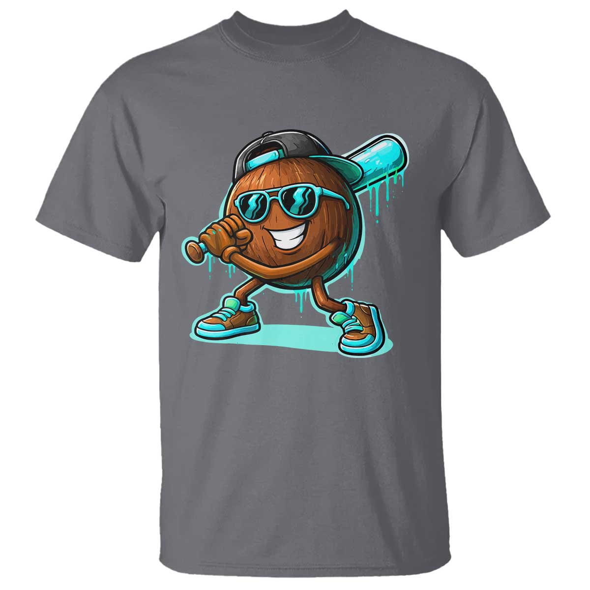 Coconut Baseball Player T Shirt Funny Baseball Drip Ice Cream Fruit Humor