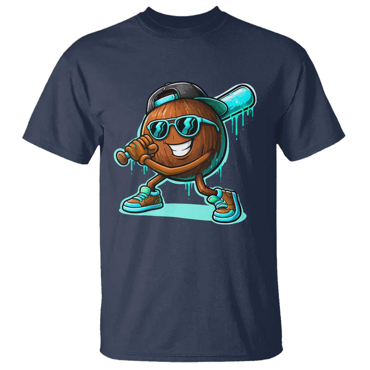Coconut Baseball Player T Shirt Funny Baseball Drip Ice Cream Fruit Humor