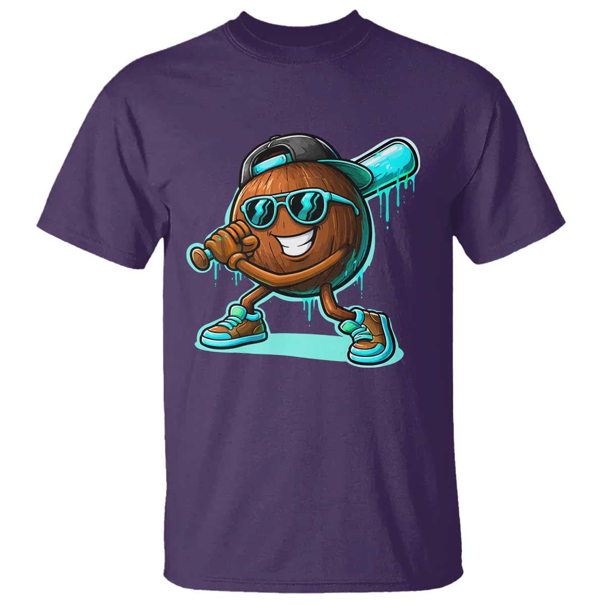 Coconut Baseball Player T Shirt Funny Baseball Drip Ice Cream Fruit Humor