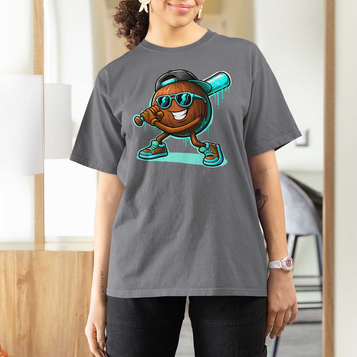 Coconut Baseball Player T Shirt For Women Funny Baseball Drip Ice Cream Fruit Humor