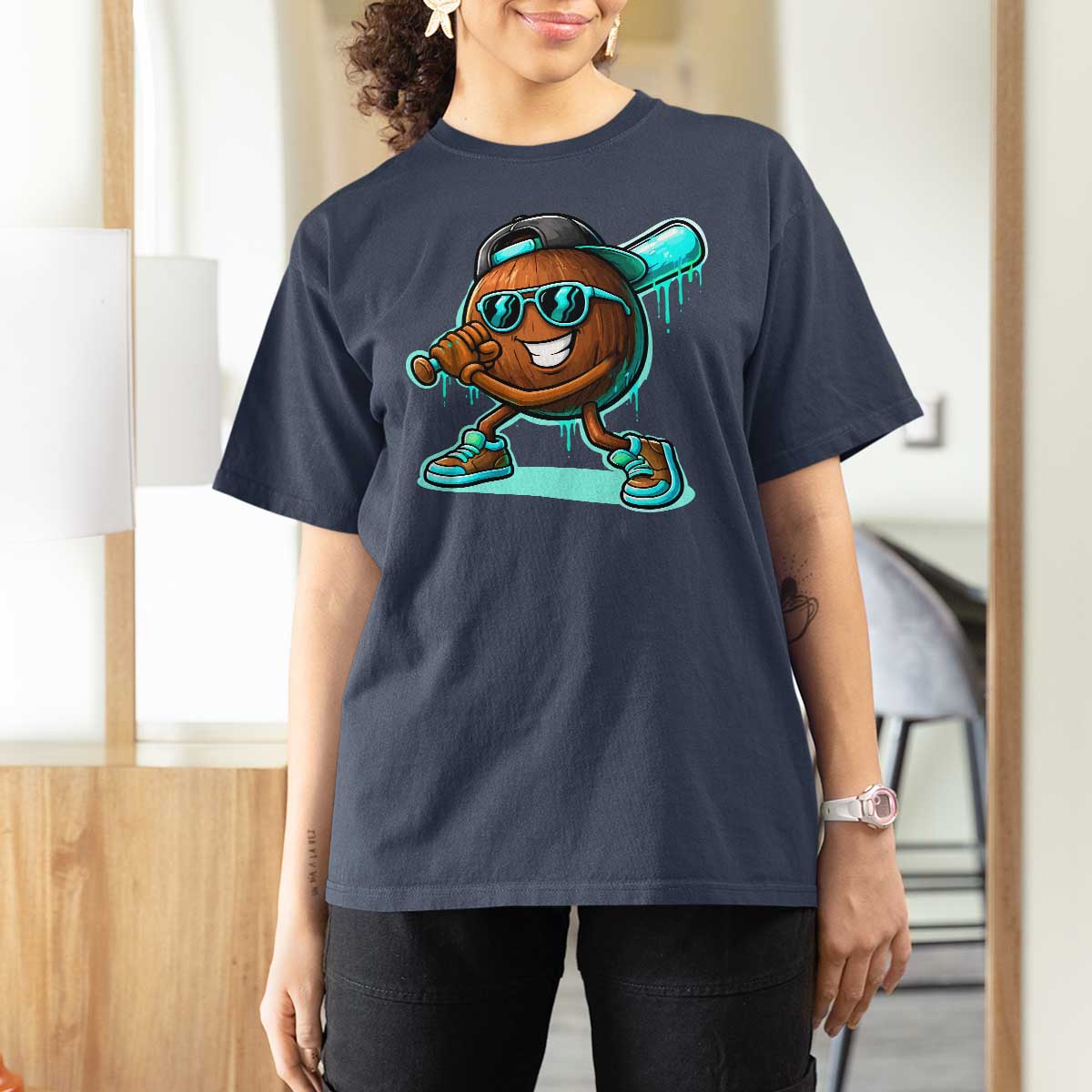 Coconut Baseball Player T Shirt For Women Funny Baseball Drip Ice Cream Fruit Humor