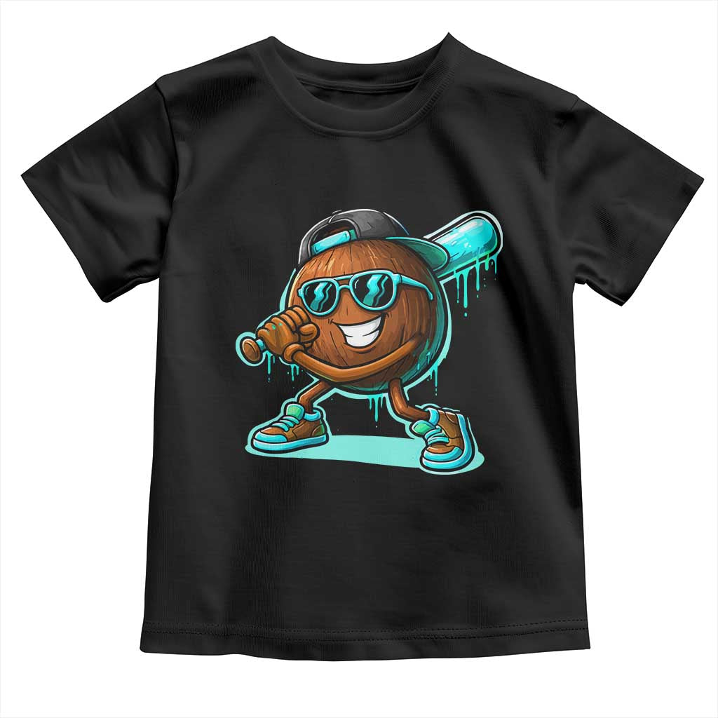 Coconut Baseball Player Toddler T Shirt Funny Baseball Drip Ice Cream Fruit Humor