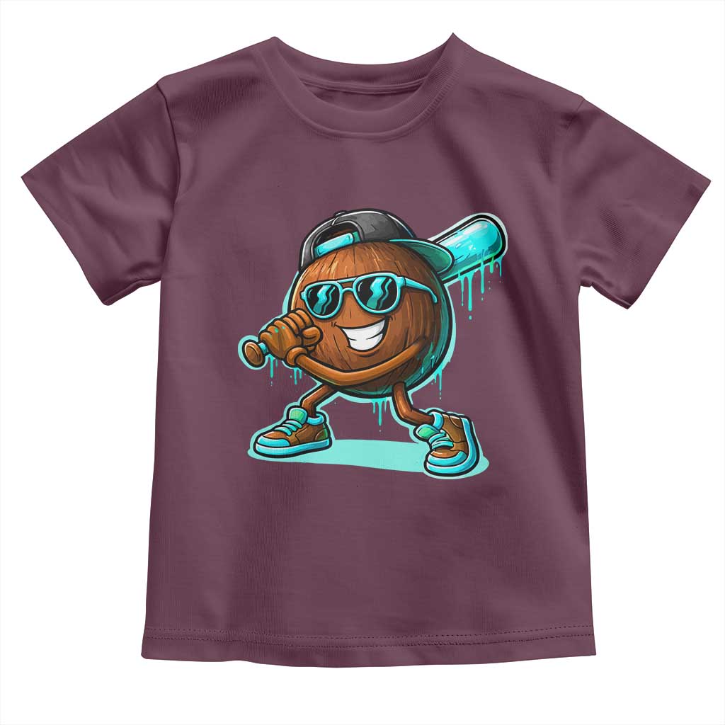 Coconut Baseball Player Toddler T Shirt Funny Baseball Drip Ice Cream Fruit Humor