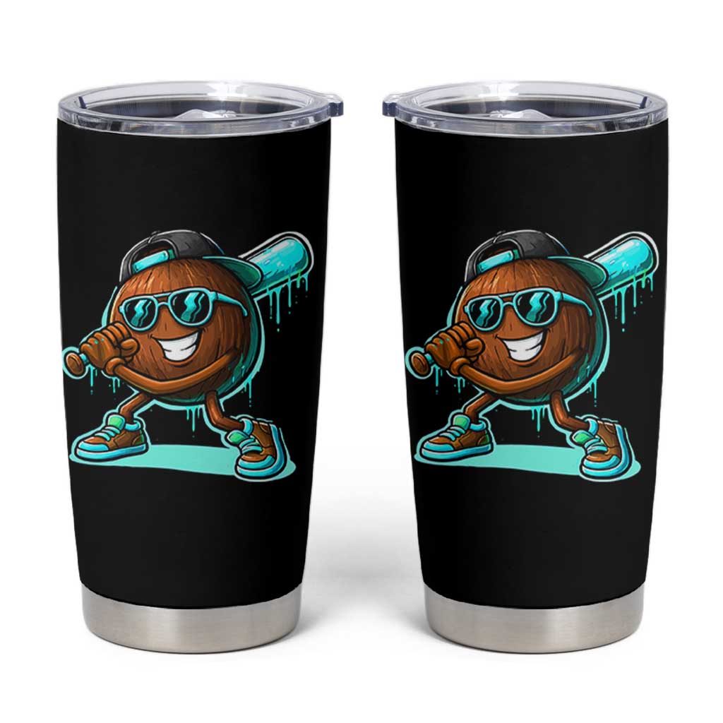 Coconut Baseball Player Tumbler Cup Funny Baseball Drip Ice Cream Fruit Humor