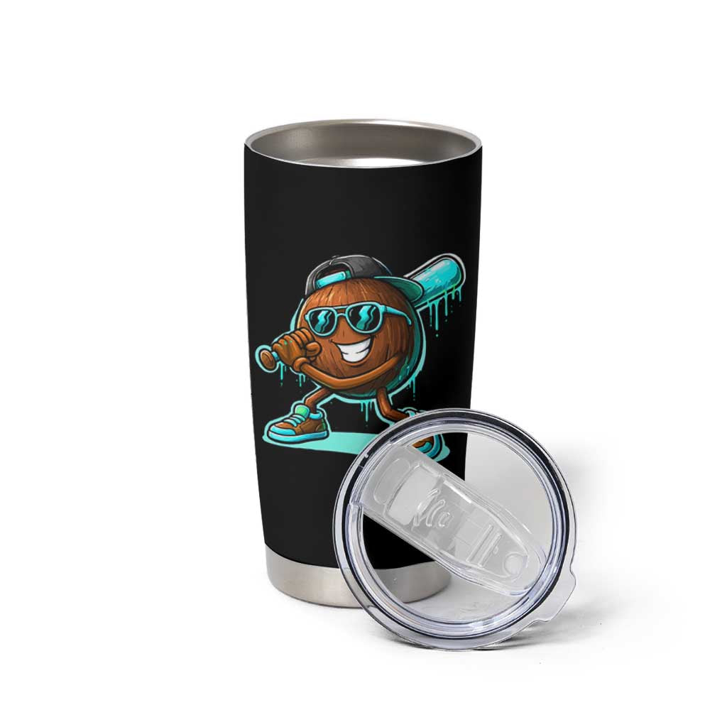 Coconut Baseball Player Tumbler Cup Funny Baseball Drip Ice Cream Fruit Humor