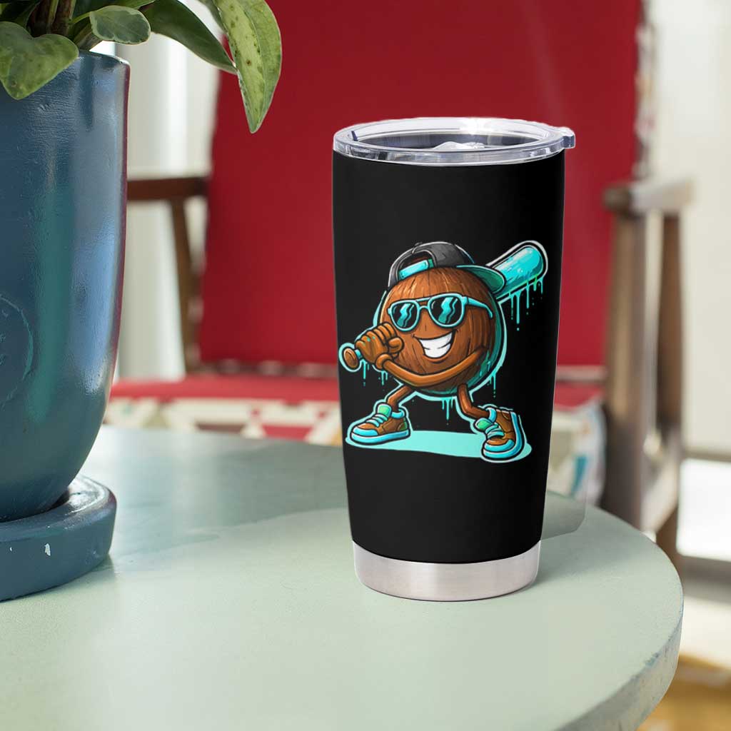 Coconut Baseball Player Tumbler Cup Funny Baseball Drip Ice Cream Fruit Humor