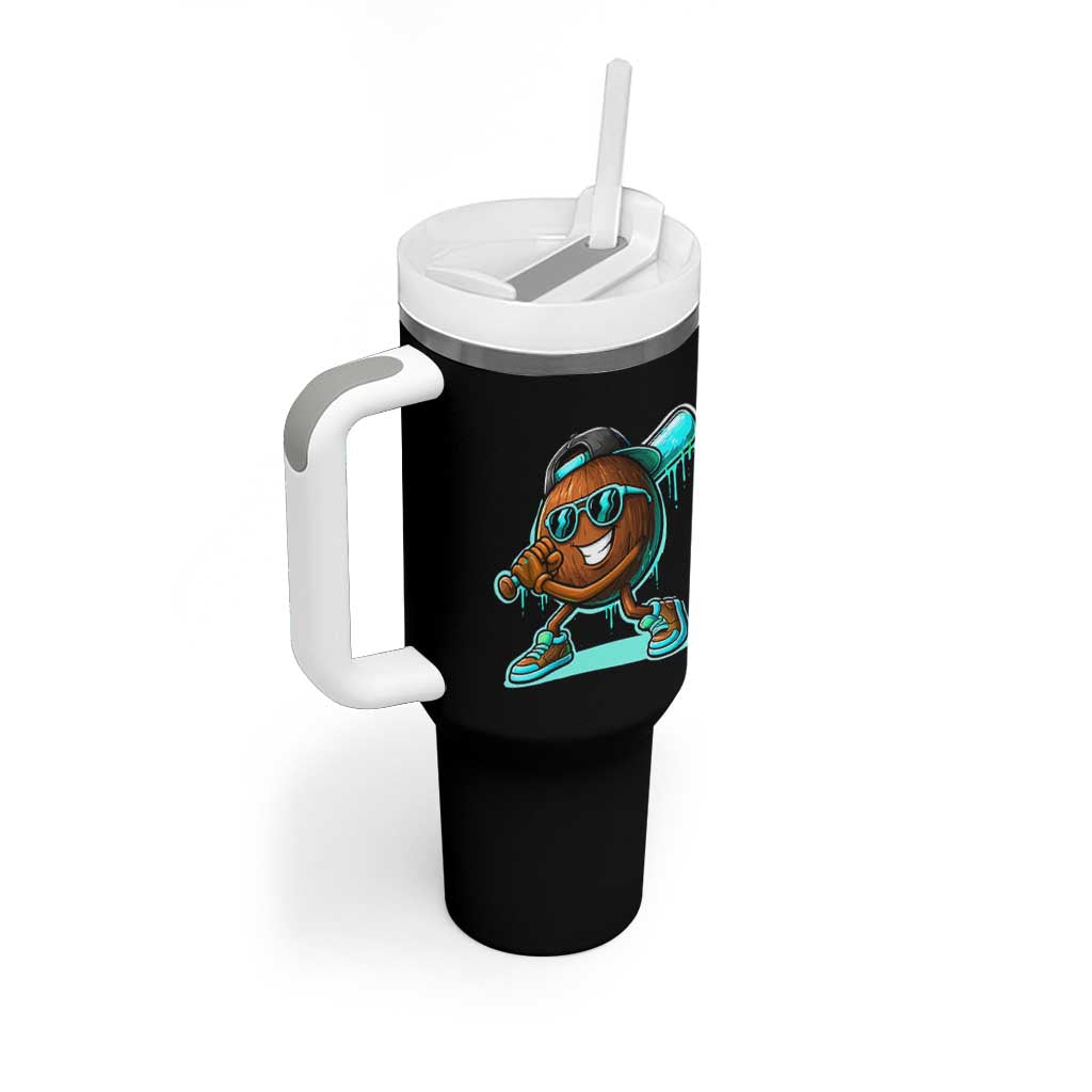 Coconut Baseball Player Tumbler With Handle Funny Baseball Drip Ice Cream Fruit Humor