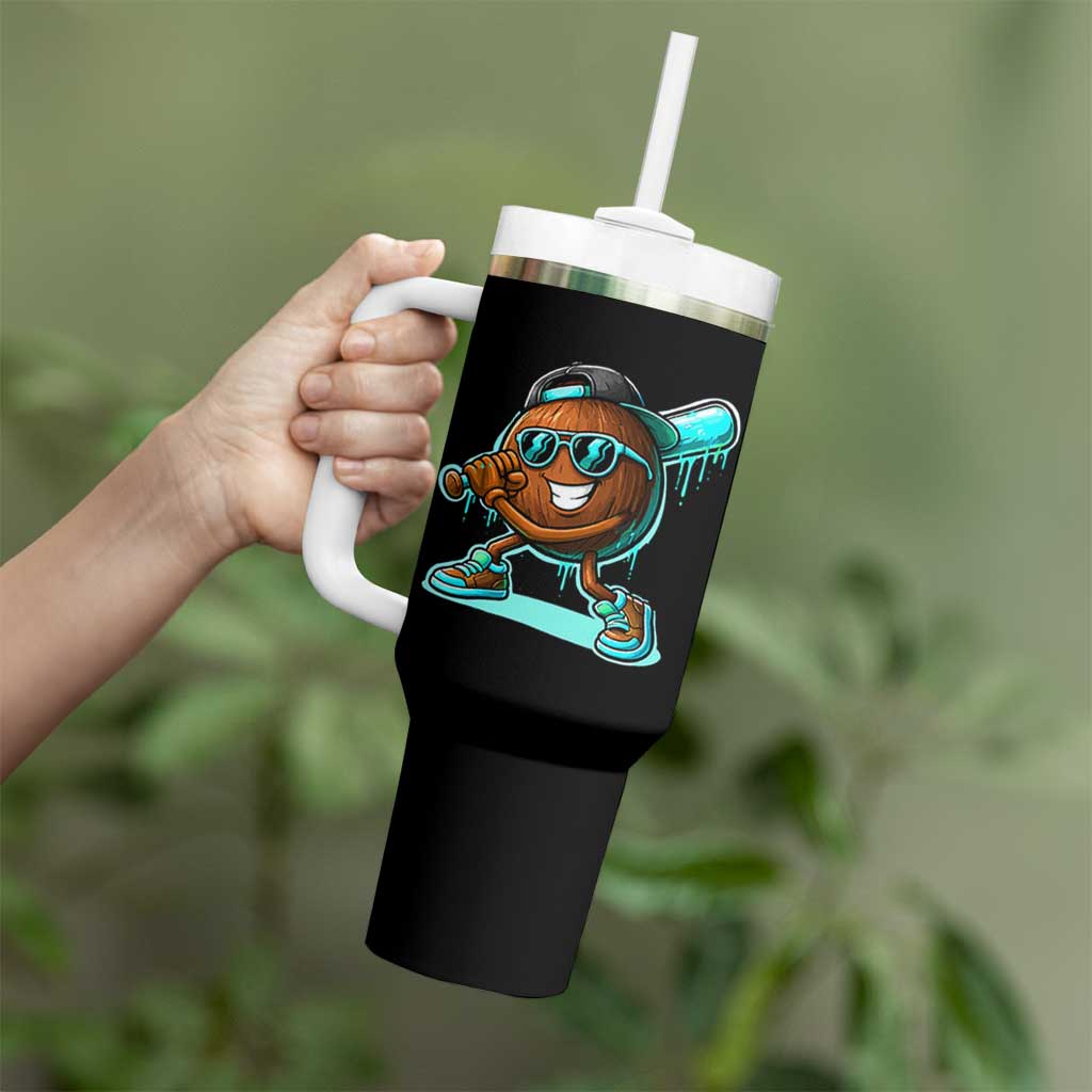 Coconut Baseball Player Tumbler With Handle Funny Baseball Drip Ice Cream Fruit Humor