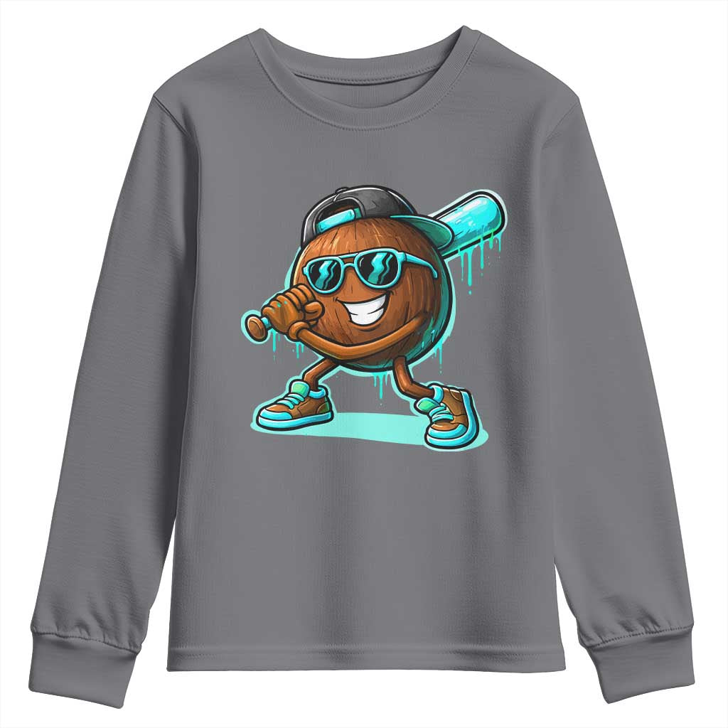 Coconut Baseball Player Youth Sweatshirt Funny Baseball Drip Ice Cream Fruit Humor