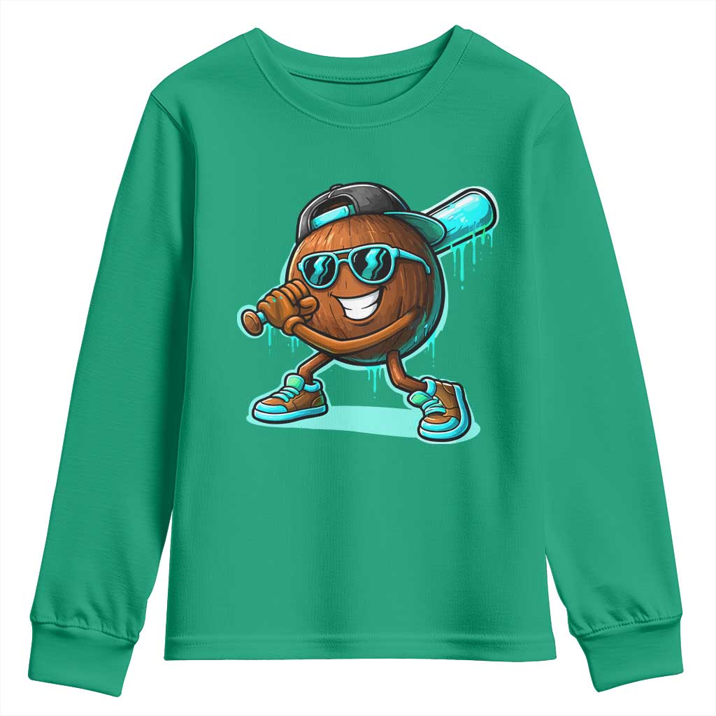 Coconut Baseball Player Youth Sweatshirt Funny Baseball Drip Ice Cream Fruit Humor