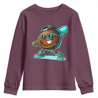Coconut Baseball Player Youth Sweatshirt Funny Baseball Drip Ice Cream Fruit Humor