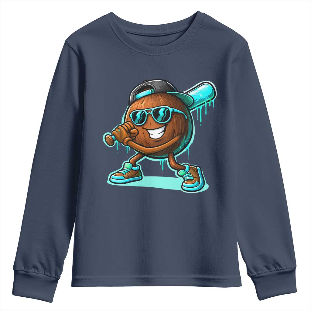 Coconut Baseball Player Youth Sweatshirt Funny Baseball Drip Ice Cream Fruit Humor