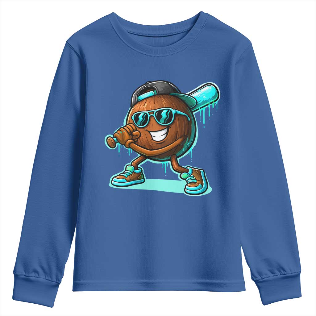 Coconut Baseball Player Youth Sweatshirt Funny Baseball Drip Ice Cream Fruit Humor