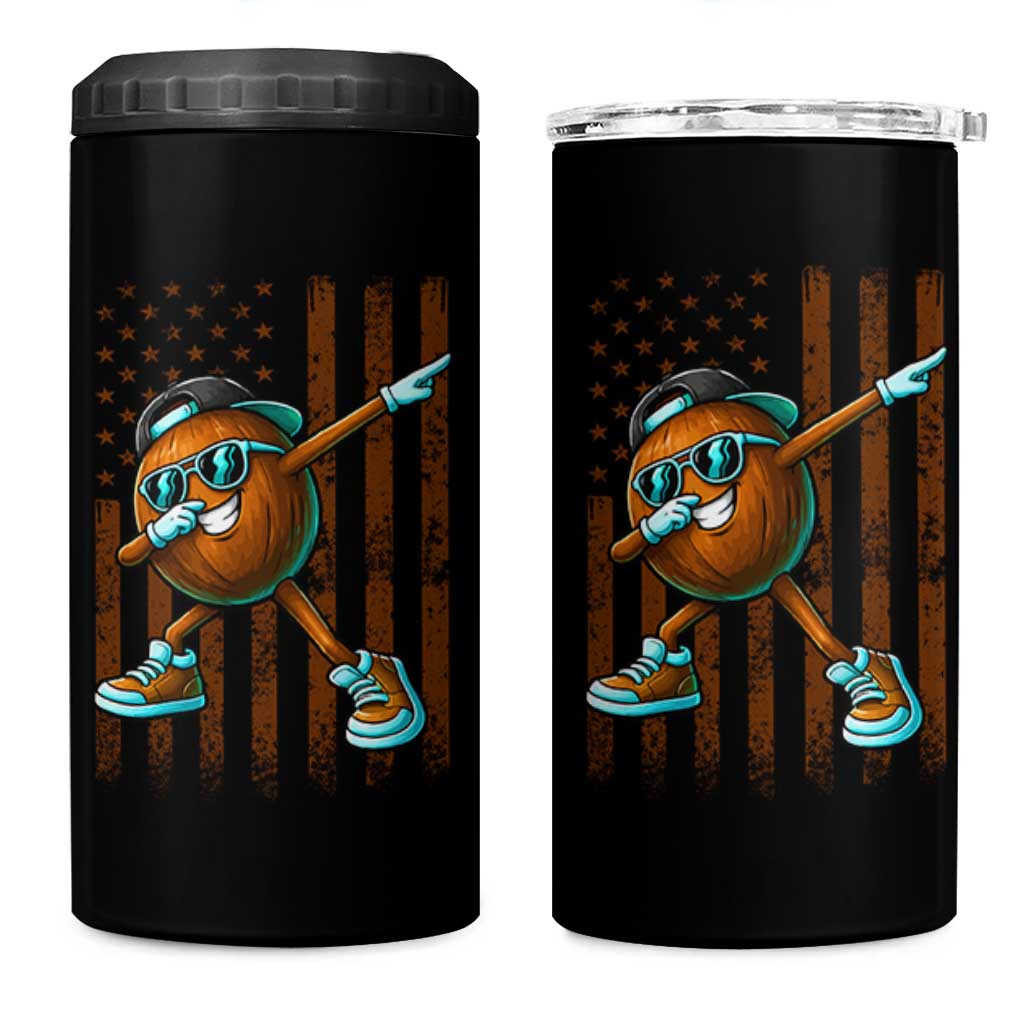 Dabbing Coconut 4 in 1 Can Cooler Tumbler Retro American Flag Fruit Lover