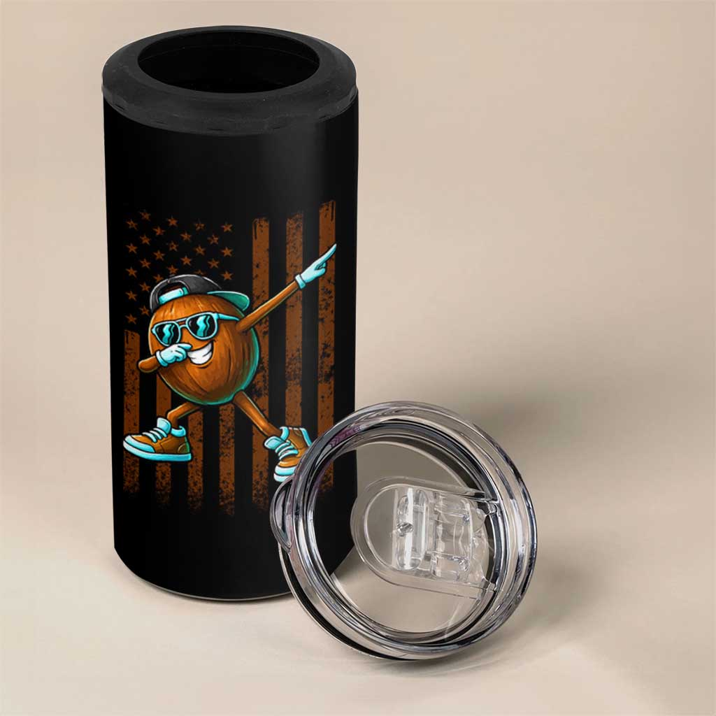 Dabbing Coconut 4 in 1 Can Cooler Tumbler Retro American Flag Fruit Lover